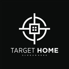 Target house logo design, combination of house logo and target sign. Premium Vector