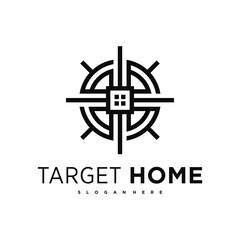 Obraz premium Target house logo design, combination of house logo and target sign. Premium Vector