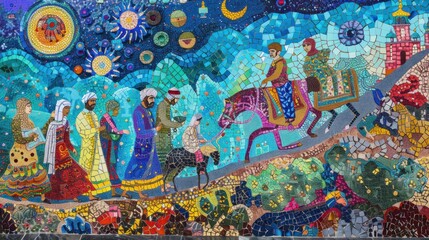 Mosaic Art Depicting a Biblical Journey