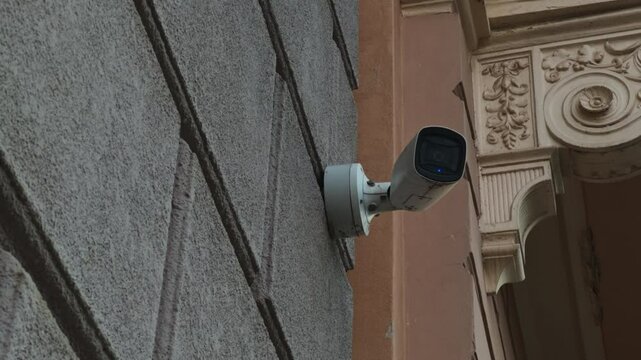 Wall Mounted Security Surveillance Camera installed on the exterior of a building