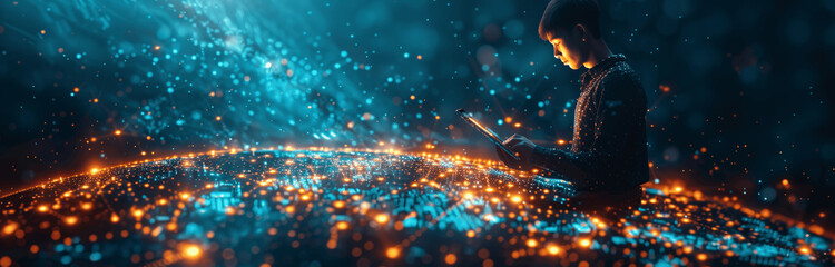 Digital Business Technology Data Center Networking Cybersecurity Information Systems AI Cloud Computing Engineer Working Server Room Analytics Programmer Virtual Interface