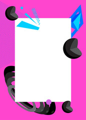 PrintPurple, black and blue geometrical graphic retro theme background with place for text. Minimal geometric elements frame. Vintage abstract shapes vector illustration for advertising.