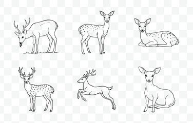 Print Elegant Deer Line Art Vector Set for Creative Designs and Illustrations