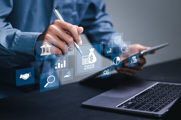 2025 Budget planning and management concept. Calculate company income and expenses, Company budget...