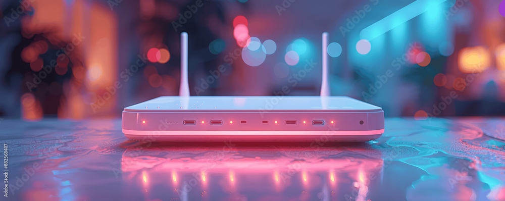 Poster futuristic high speed wireless home router led lights secure online network abstract background