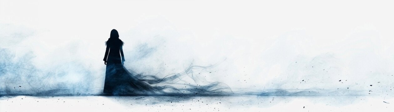 a gloomy bash wraith, ghostly figure, eerie atmosphere, dark shadows, isolated on white background