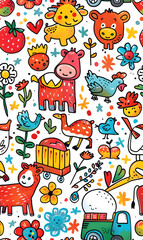 Naklejka premium cartoon 2d illustrator doodle pattern, cute pattern in graphic seamless pattern