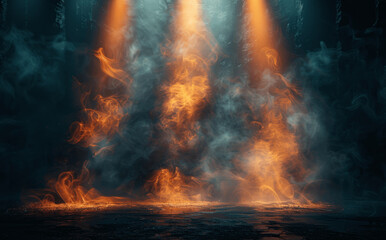 Dark Stage with Blue Spotlight and Smoke for Product Presentation in Night Club