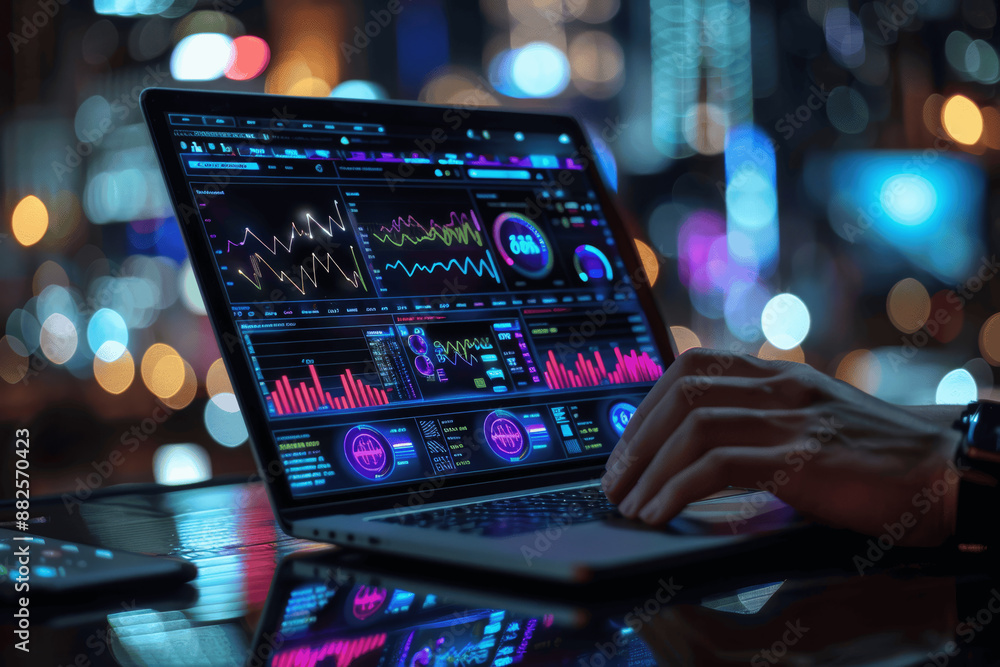 Aufkleber businessman analyzing data with virtual graph charts and kpis for financial analytics and digital ma
