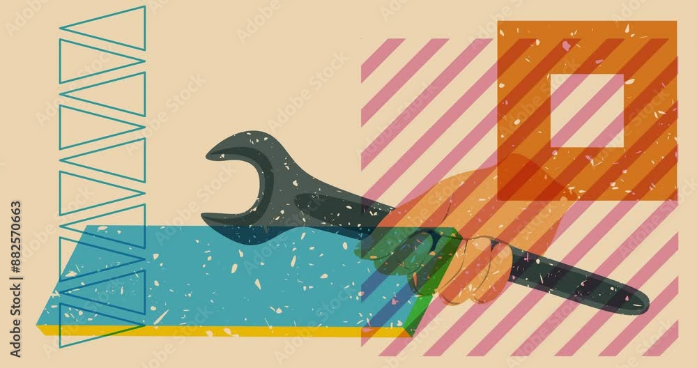 Aufkleber risograph wrench with geometric shapes animation. moving object in trendy riso graph design video.