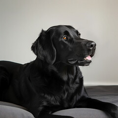 Black Labrador Retriever dog sitting with mouth open