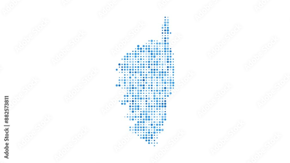 Poster corsica dotted digital map. map of corsica with pulsating colored circles. shape of the island fille