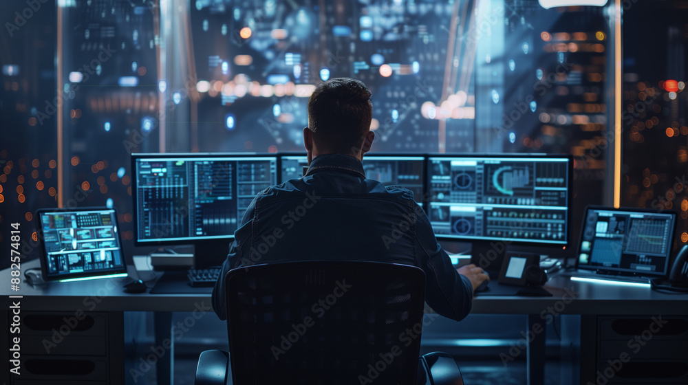 Poster ethical hacker or cyber security expert working on computer