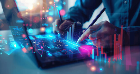 Businessman Analyzing Financial Data Growth Chart on Laptop Digital Technology Stock Market Investment Economic Strategy Banking Concept