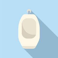 White urinal hanging on light blue wall with a long shadow