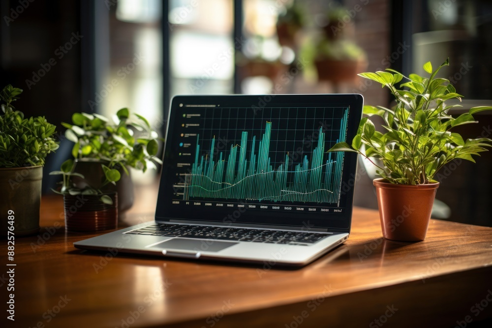 Poster laptop with a graph computer screen growth.