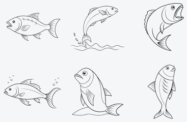 Stunning Fish Line Art Vector Set , Elegant & Detailed Illustrations for Your Creative Projects