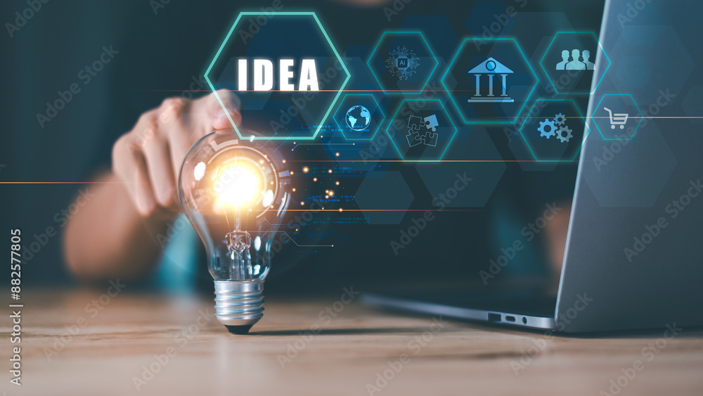 Poster concept with innovation and inspiration, innovative technology in science concept and modern busines
