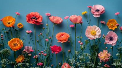 beautiful spring flowers on paper background.