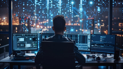 Fototapeta premium ethical hacker or cyber security expert working on computer 