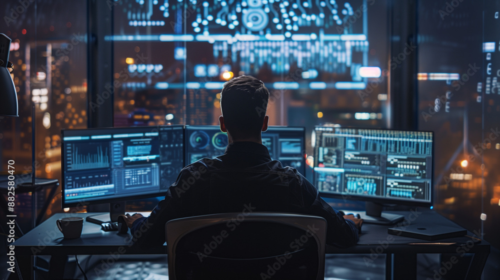 Poster ethical hacker or cyber security expert working on computer