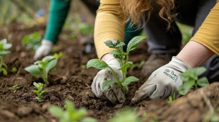 Portland city park restoration project, volunteers planting native plants and flowers, enhancing urban biodiversity and green space beautification