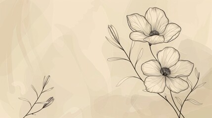 Fototapeta premium Essential Elegance: Minimalistic Botanical Line Art Over Abstract Backgrounds