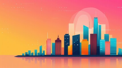 Obraz premium Futuristic urban architecture, trendy decor, flat design illustration