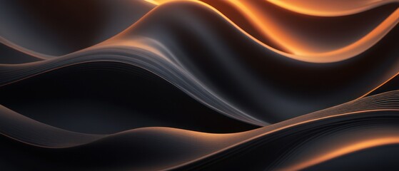Obraz premium Abstract image featuring smooth metallic waves with orange highlights, creating a dynamic and modern aesthetic.