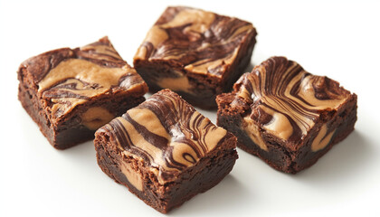 decadent peanut butter brownies, featuring a rich, fudgy chocolate base swirled with creamy peanut butter, set against a clean white background