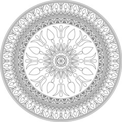 Vector black monochrome classic Greek round outline ornament. Circle of Ancient Greece and the Roman Empire. Byzantine painting of walls, floors and ceilings. Decoration of European palaces