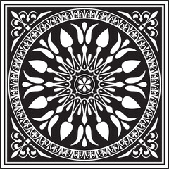 Vector black monochrome classic Greek square ornament. Rectangle of Ancient Greece and Roman Empire. Byzantine painting of walls, floors and ceilings. Decoration of European palaces