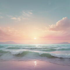 Fototapeta premium sunset over the sea with soft colors and gentle waves with copy space