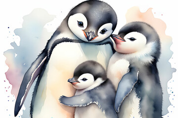 A cute and harmonious penguin family