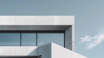 Obraz premium Modern concrete building, sleek architectural design, showcasing a state-of-the-art facility with large windows and a minimalist aesthetic