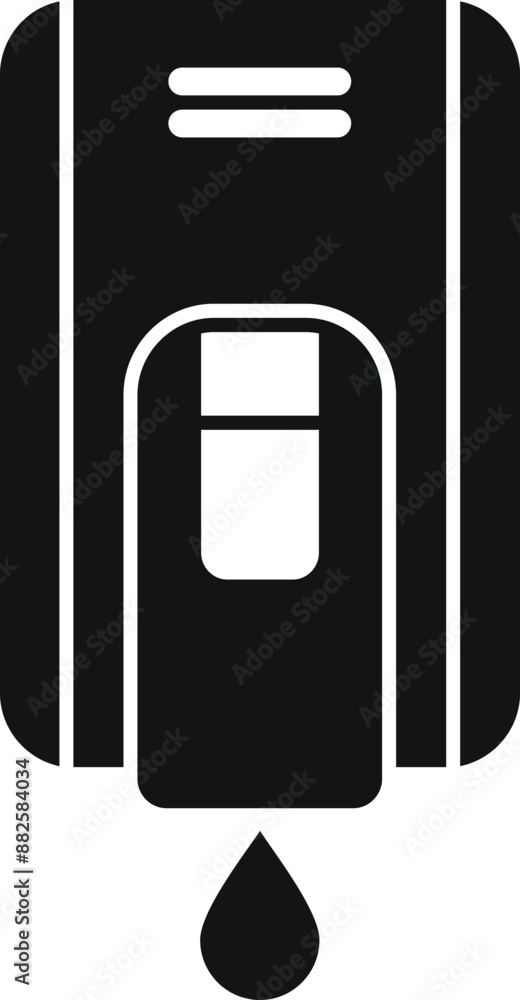 Poster black silhouette of an automatic soap dispenser dropping liquid soap, ideal for emphasizing hygiene 