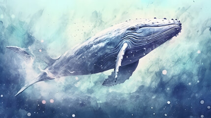 Obraz premium Whale in a nature Watercolor Style
