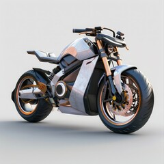 hyper realistic 3D electric motorcyle on white background isolated 