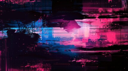 Vibrant cyberpunk glitch art background with retro futuristic neon colors, abstract digital distortion effect for technology concept and web design. Rave 80s 90s cyberpunk aesthetic in futurism and te