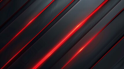 Black and Red Abstract Technology Background with Diagonal Lines and Stripes, Featuring Dark Geometric Shapes and a Metallic 3D Effect, Enhanced by Gradient Light and Subtle Glow for a Modern and Futu