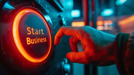 Start Your Business: Hand Pressing a Neon Button