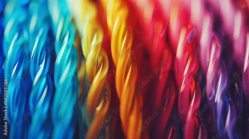 Poster colorful twisted cables arranged in an aesthetically pleasing gradient from blue to red, showcasing 