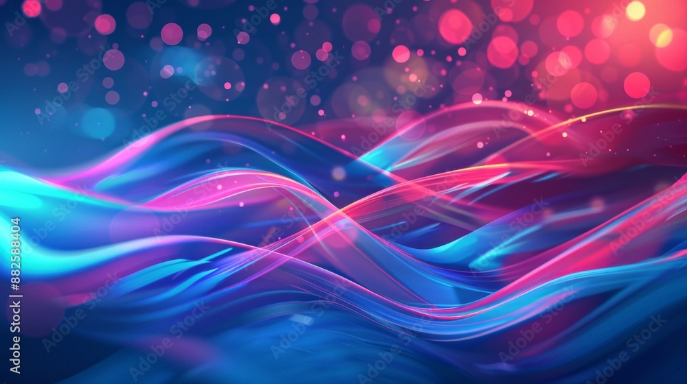 Poster abstract futuristic technology background featuring dynamic red and blue glowing neon lines intertwi