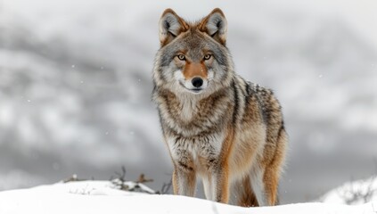 Naklejka premium Coyote in Snowy Landscape