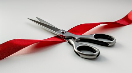 Scissors Cutting a Red Ribbon