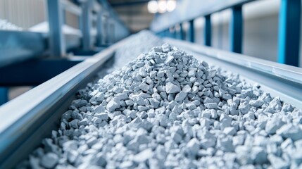 Detailed view of aggregate production line, innovative engineering solutions optimizing the process, highlighting the scale and efficiency of production