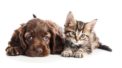 Adorable Puppy and Kitten Posing Together