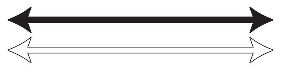 Horizontal dual thin long straight double ended arrow. eps 10. different colour. Dual semi circle arrow. Vector illustration. Semicircular curved thin long double ended arrow.