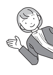 説明・案内・紹介　笑顔でスーツを着た若い女性が横から顔を出す
