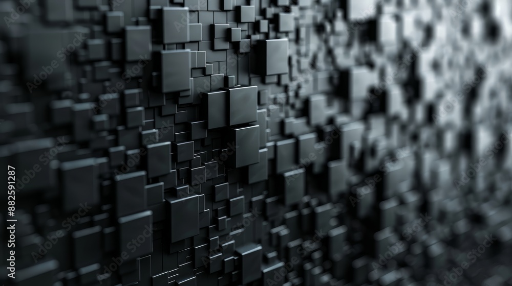 Aufkleber abstract pixelated dark background in black and gray tones, modern digital texture of small squares 